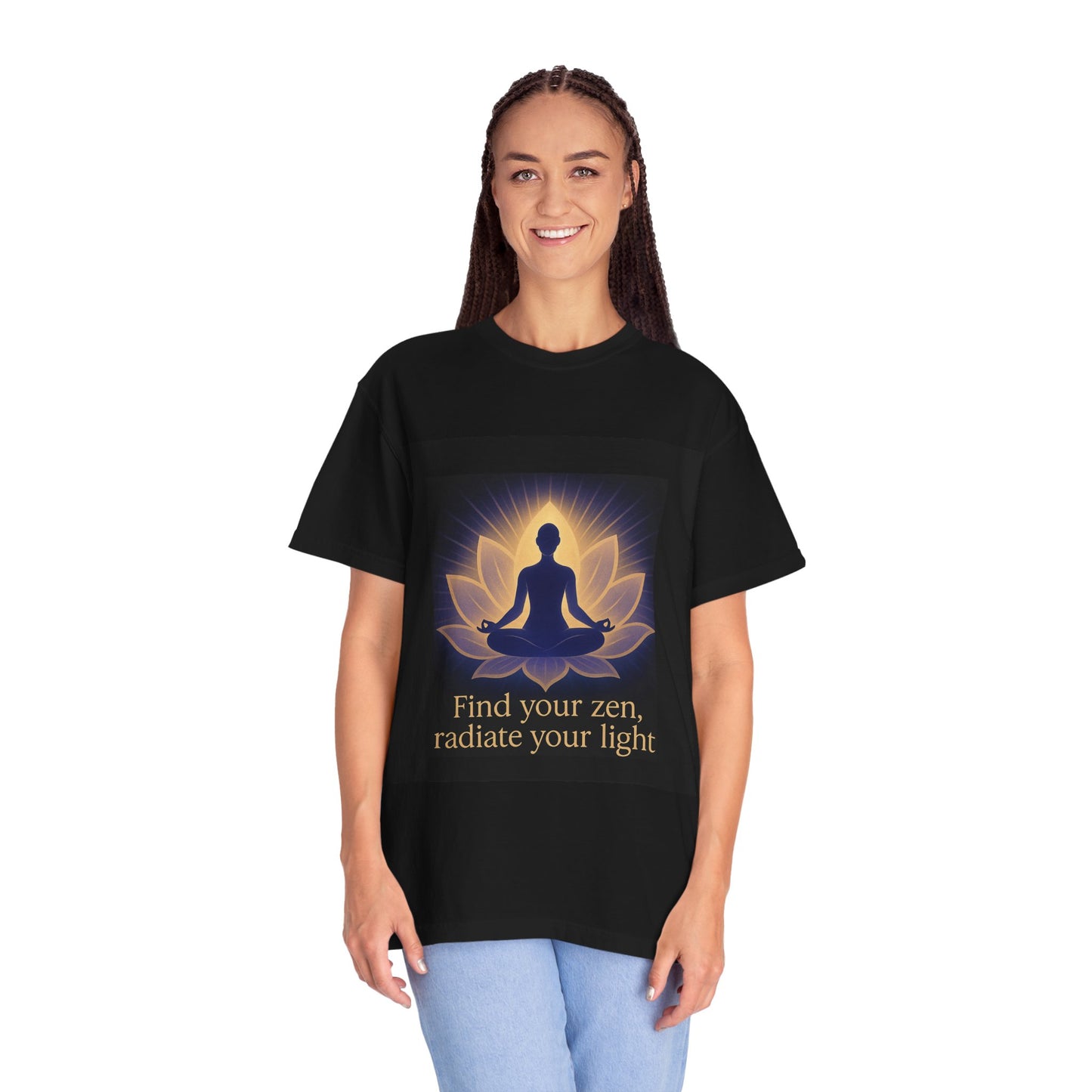 Zen Meditation T-Shirt | Find Your Zen, Radiate Your Light | Unisex Spiritual Tee for Mindfulness, Yoga, Gifts